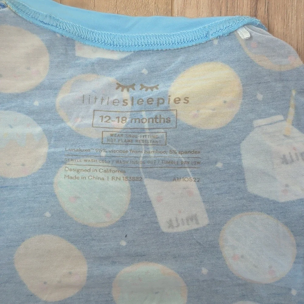 Little Sleepies Blue Milk and Cookies Pajama Set Size 12-18 Months
